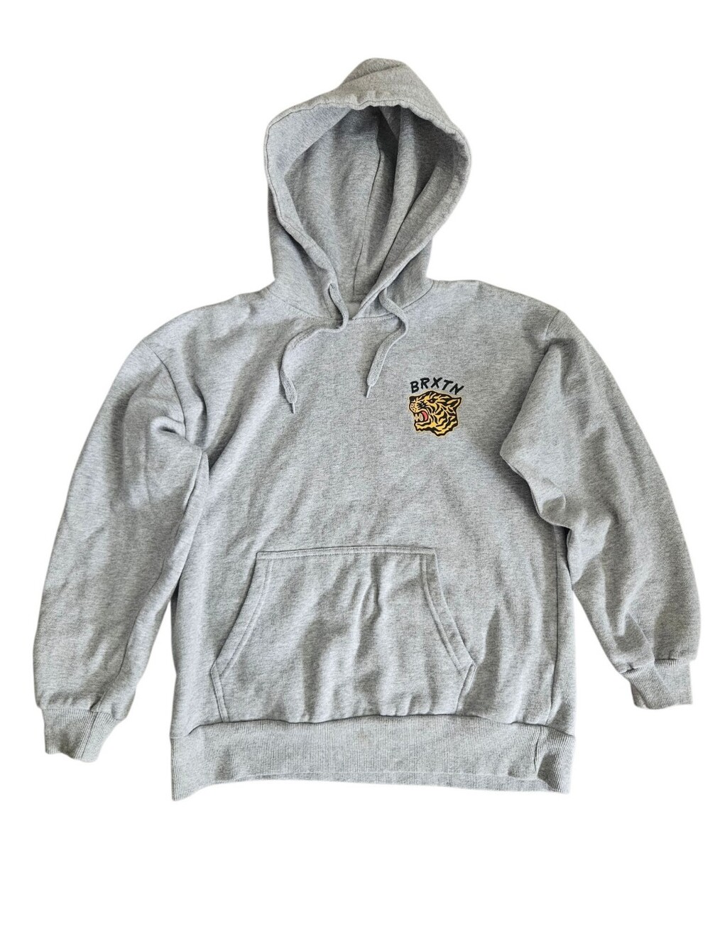 Brixton Hoodie Men Med Gray Fleece Graphic Tiger Streetwear Sweatshirt Skater